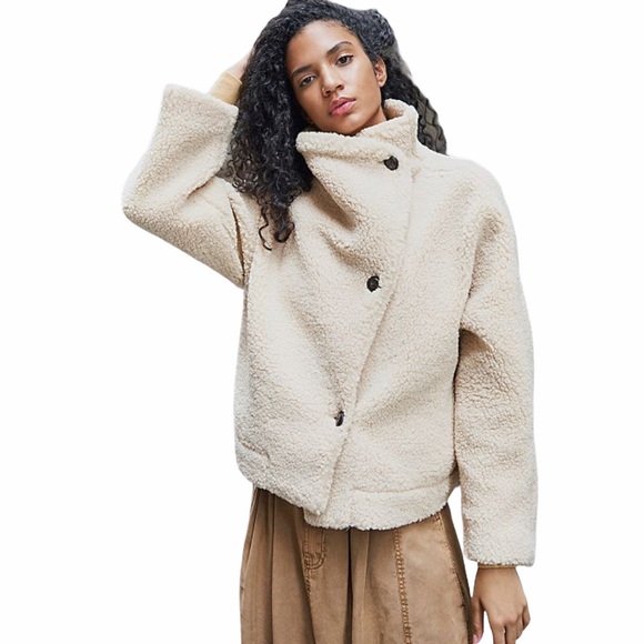 Free People Izzy Wrap Teddy Jacket Ecru Ivory - Picture 5 of 17